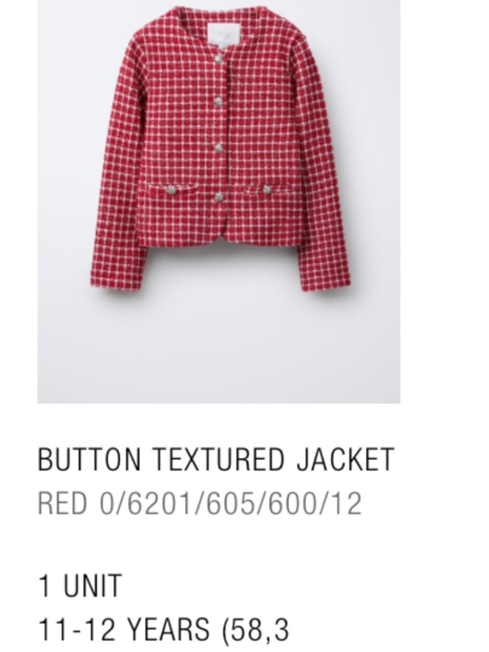 Zara Red Textured Button Jacket